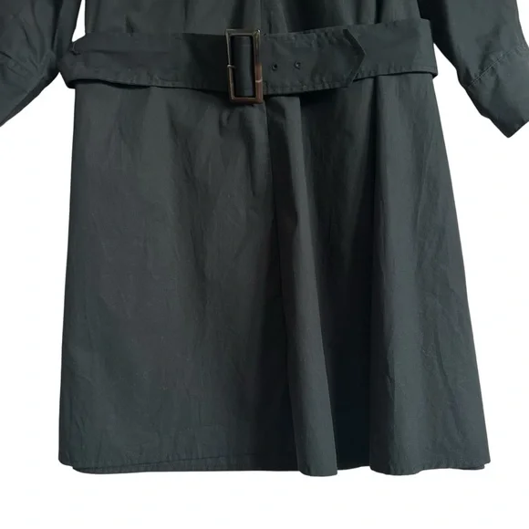 Black Cotton Poplin Belted Shirt Dress Banana Republic Factory Petite L NWT
